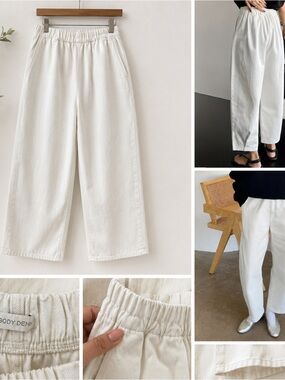 Nobody Denim Cream Elastic-Waist Chinos